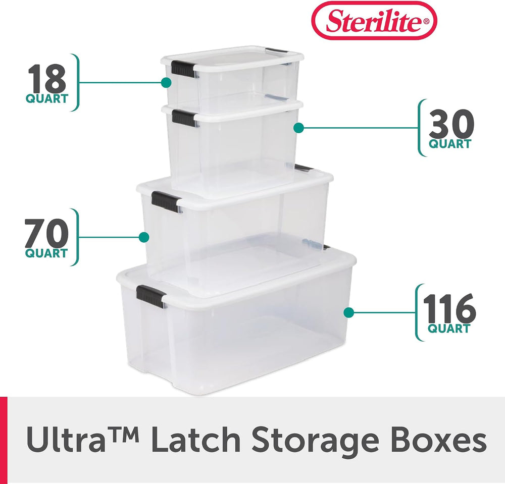 Sterilite Ultra Latch Box with Lids for Home and Office, 70 Quart, 4-Pack