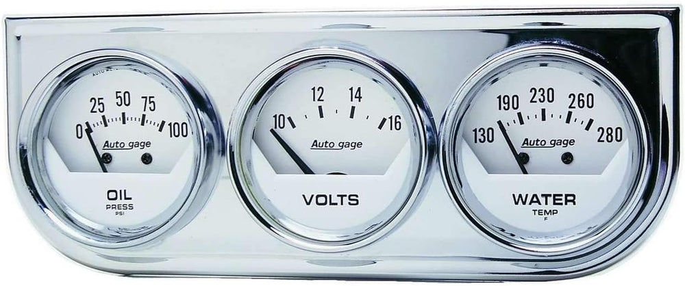 AUTO METER 2325 Autogage White Console Oil/Volt/Water Gauge with Chrome Steel...
