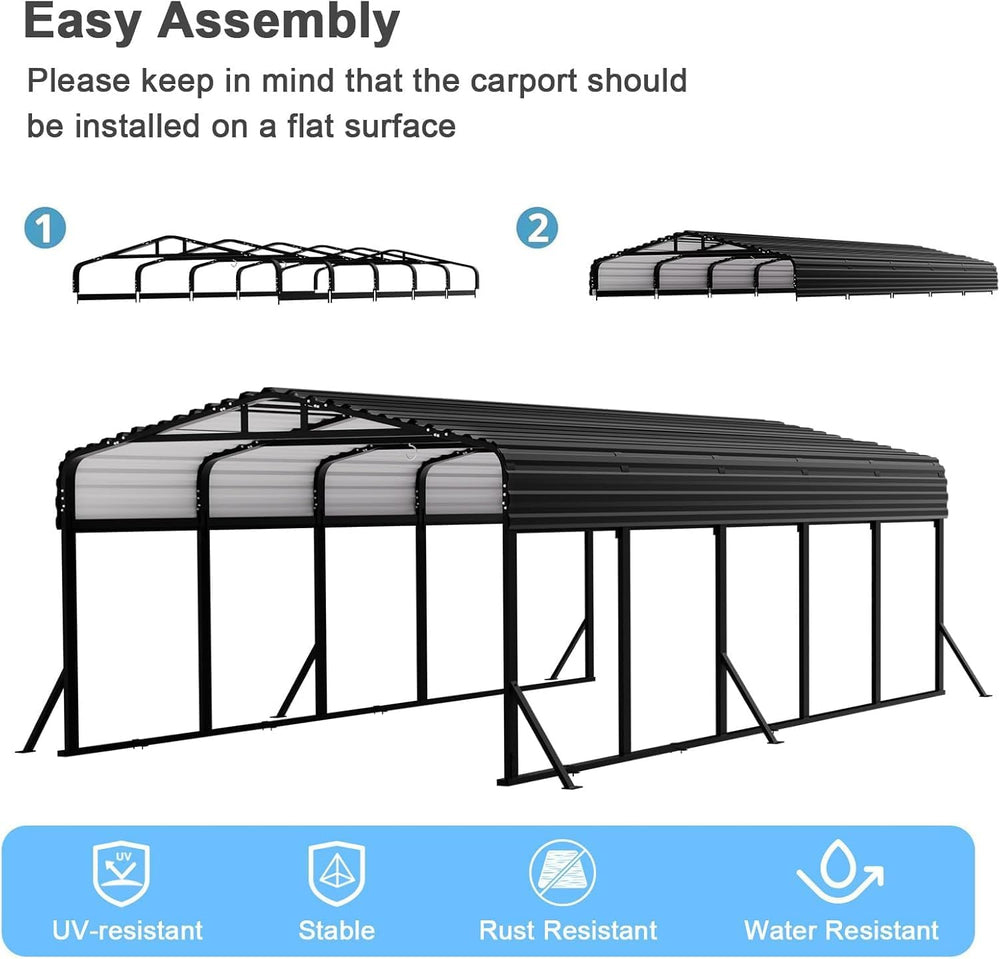 12x25 FT Metal Carport with Extra 6 Side Reinforcement Support Rods