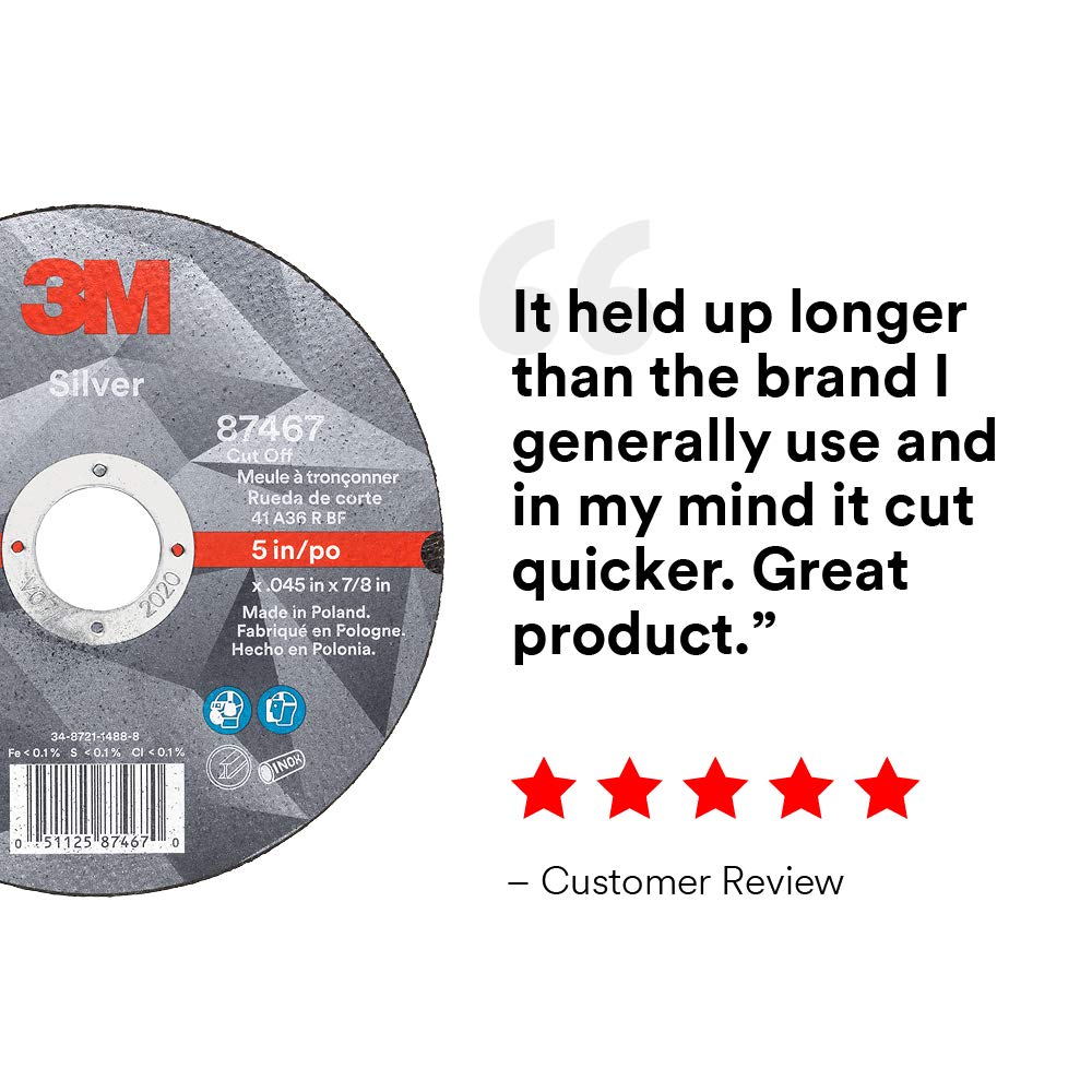 3M Silver Cut-Off Wheel, 87467, 36+, T1, 5 in x 0.045 in x 7/8 in