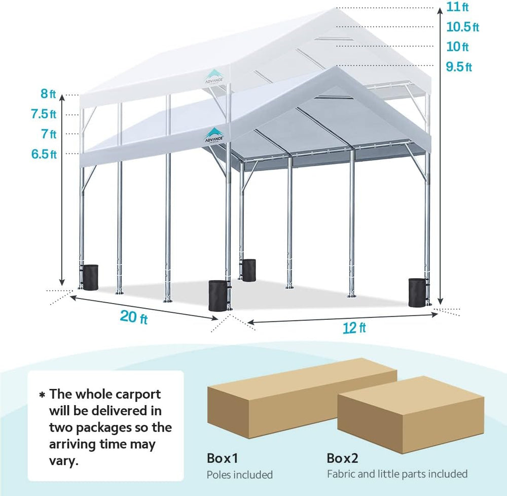 ADVANCE OUTDOOR 12x20 ft Canopy Garage Heavy Duty Carport Car Boat Shelter Pa...