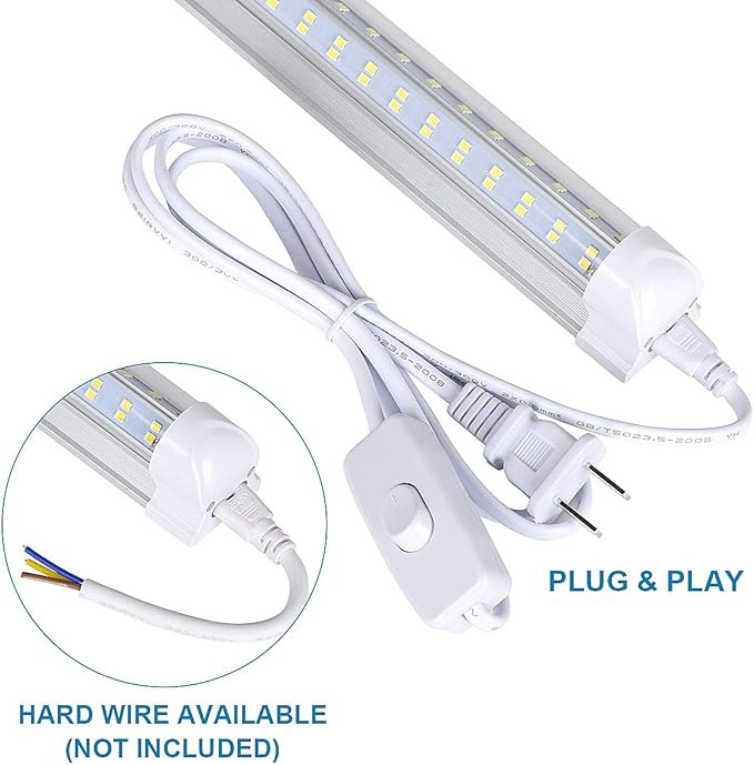 8Ft LED Shop Light Fixture, 120W Integrated LED Tube Light, 6000-6500K (10Pcs)