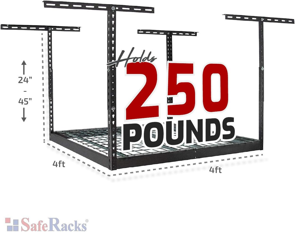 SafeRacks 4x4 Overhead Garage Storage Rack, Hammertone, 24"-45" Height