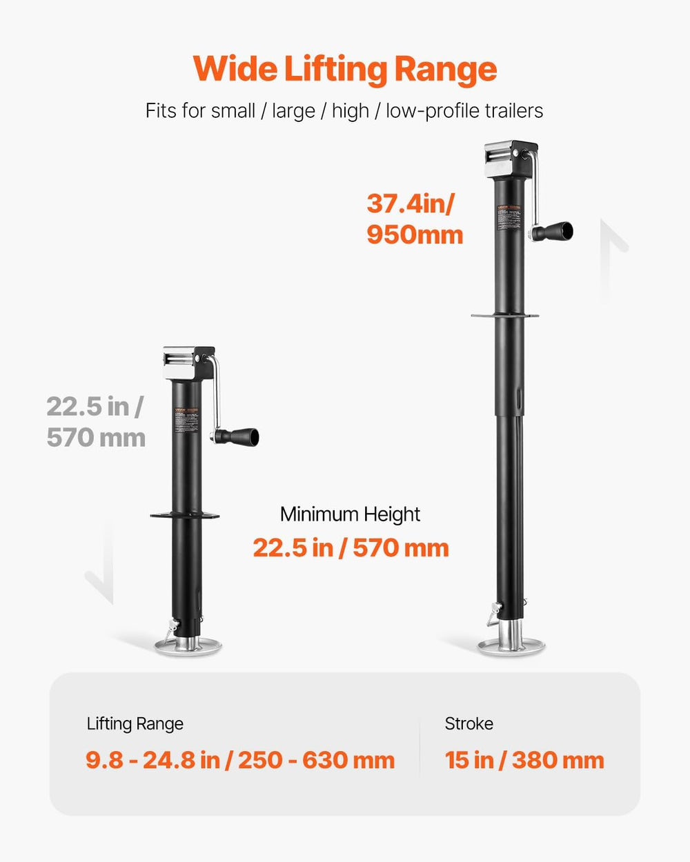 VEVOR 5000 lbs A-Frame Trailer Jack, 15" Vertical Travel, Adjustable Dro...
