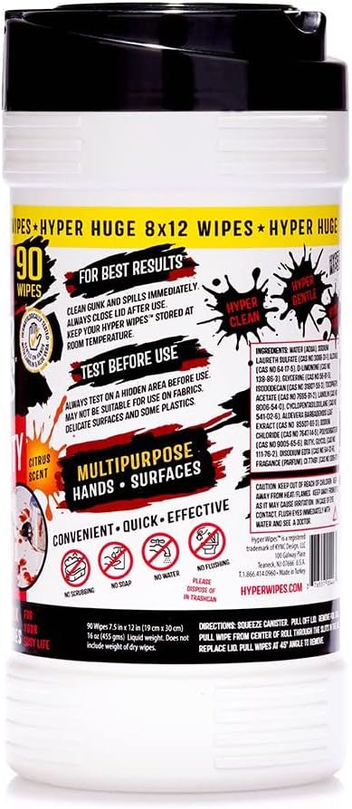 Hyper Wipes, 6 Pack Heavy Duty Hand & Tool Cleaning Wipes, Degreasing, All