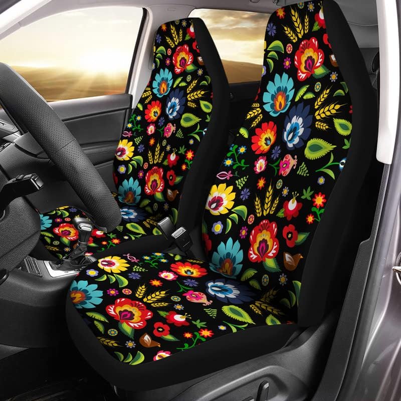 Bulopur Black Boho Floral Car Seat Covers Front Seats Only for Women Men Seat...