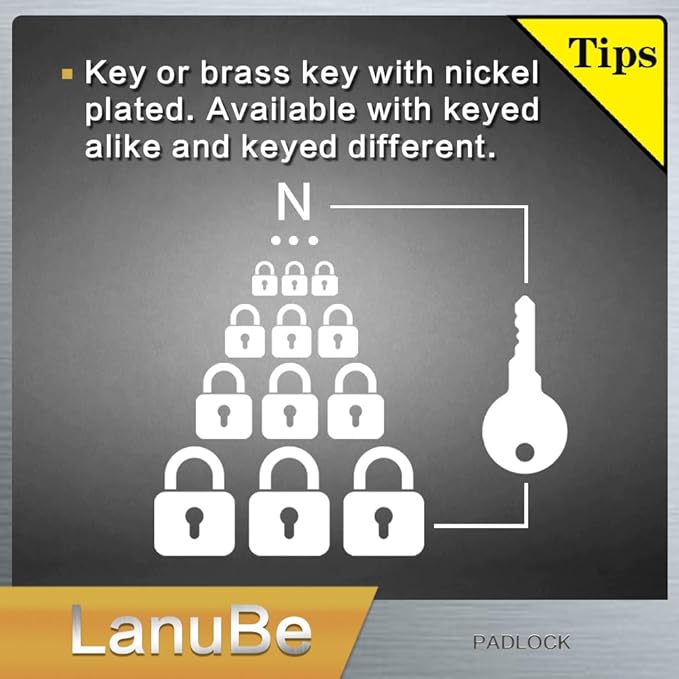 LanuBe Lock Laminated keyed Padlock, keyed Alike Locks, Long Shackle, Marked ...
