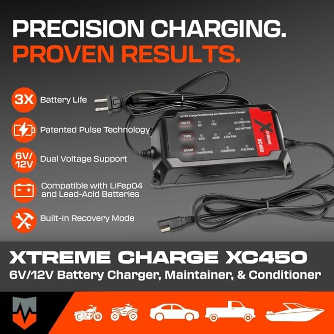 PulseTech XC450 Xtreme Charge 4 AMP Smart Battery Charger Maintainer, Trickle