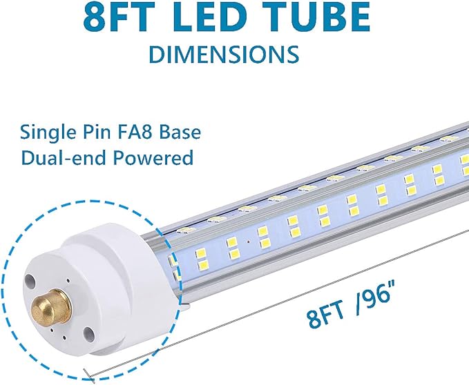 10 Pack, 8 Foot LED Bulbs, 150W 19000lm 5000K Daylight, Super Bright, T8 T10