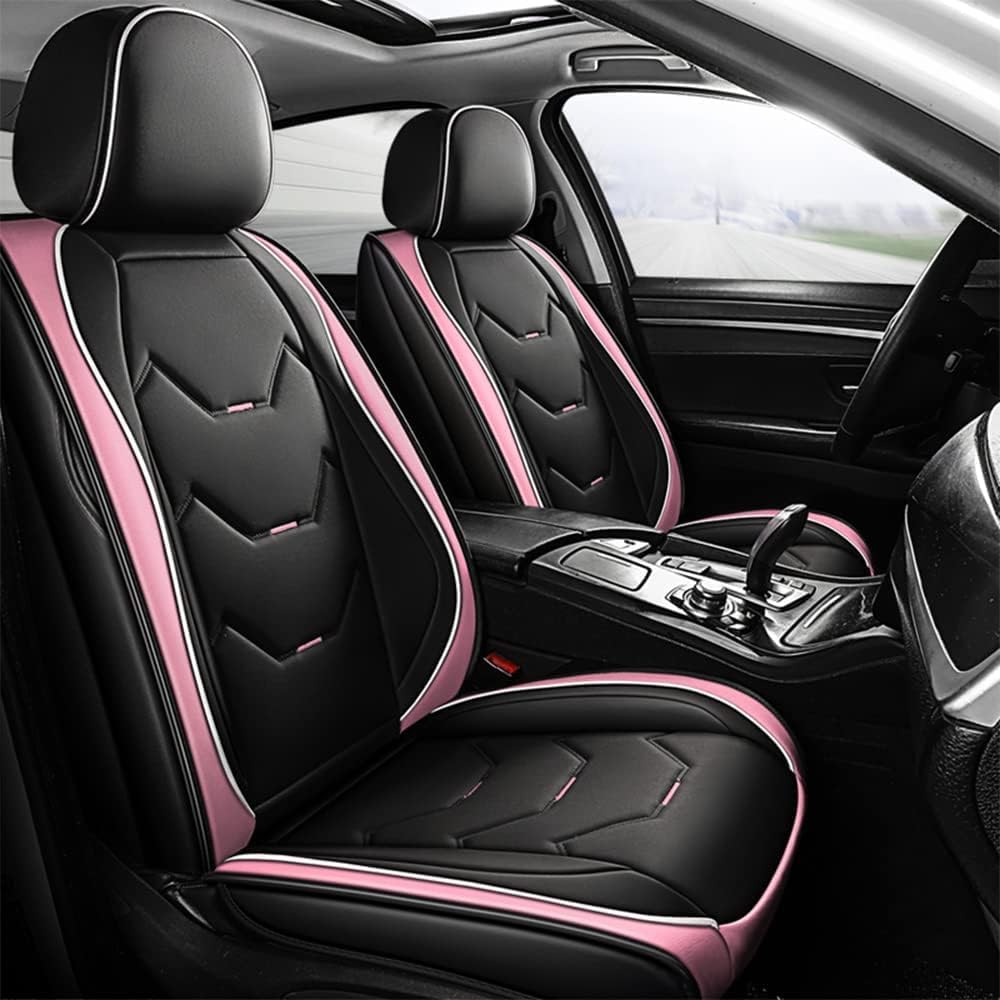 otoez Leather Seat Covers Full Set for Cars, Universal Fit, Black & Pink
