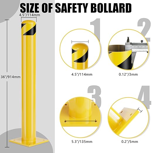 Safety Bollard Post, 36 Inch Height Steel Bollards, 4.5 Inch Diameter Parking