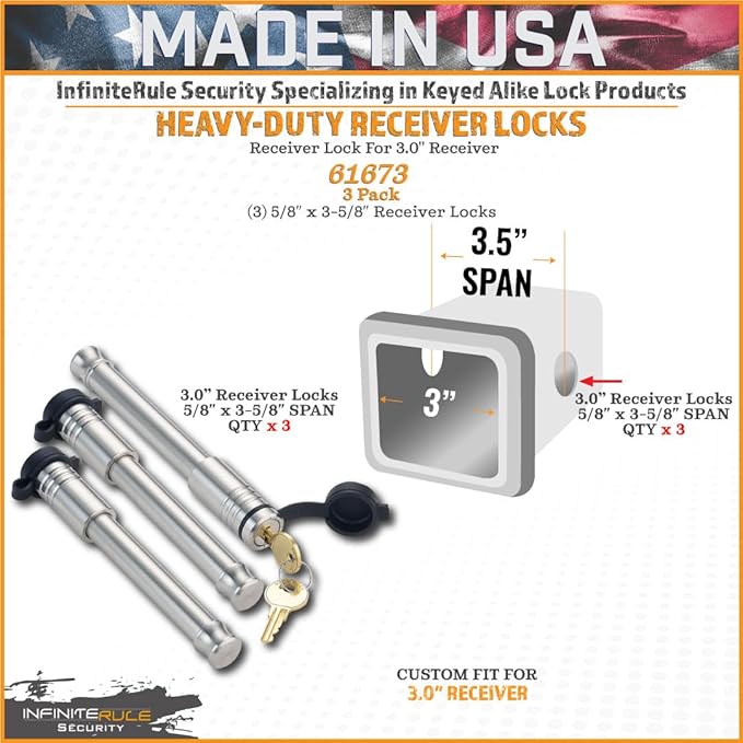 61673 | 3 Pack, Keyed Alike, Receiver Locks