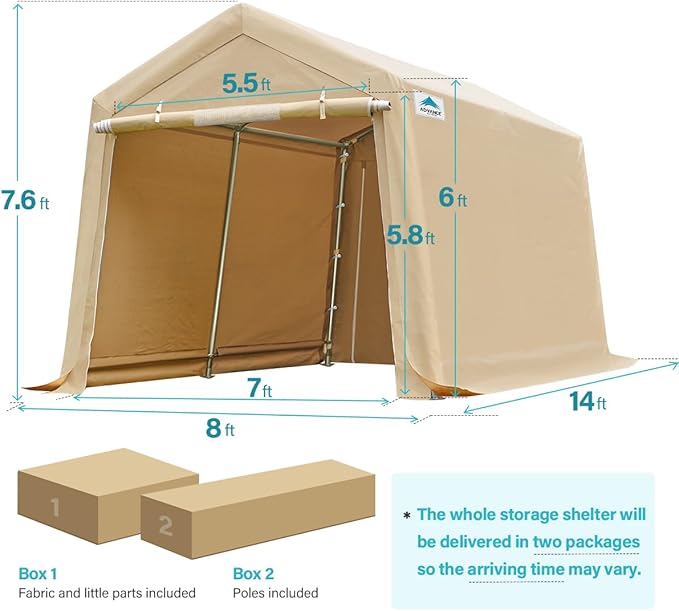 ADVANCE OUTDOOR 8x14 ft Steel Metal Peak Roof Portable Garage Shelter Storage