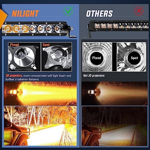 Nilight Led Light Bar Amber 21 Inch 100W Super Slim Spot Flood Combo Driving ...