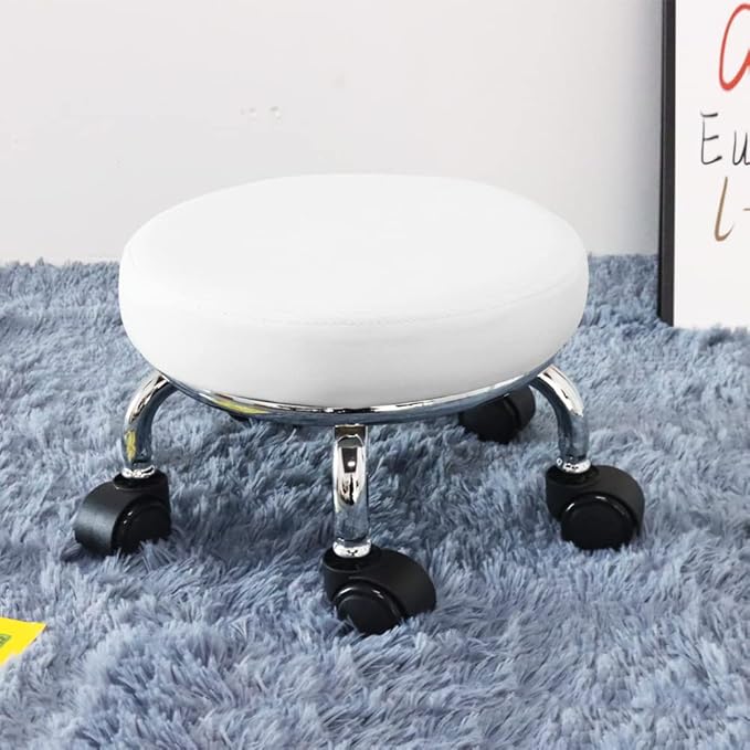 Modern Roller Seat PU Leather Low Round Rolling Stool 360 Swivel Small Stool
