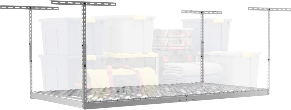 SafeRacks White 4x8 Overhead Storage Rack w/ 5-pc Hook Pack (12”-24" Drop)
