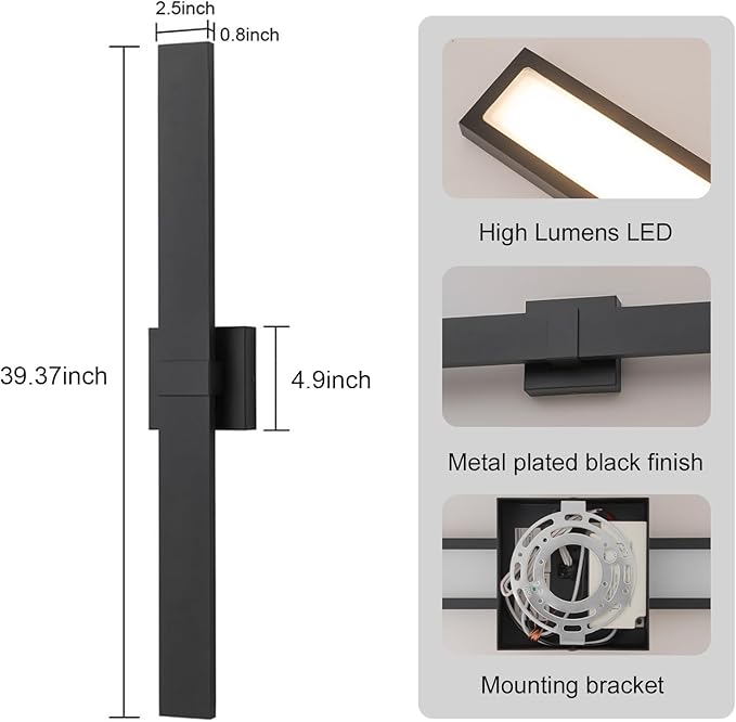 39.4" Long Outdoor Wall Lights Modern LED Exterior Lighting Fixtures Matte