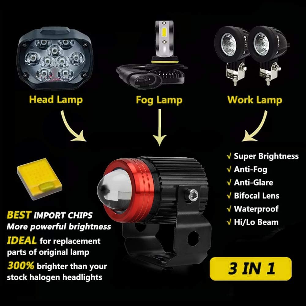 OPP ULITE Motorcycle Led Fog Lights 3000K Amber Yellow 6500K White Driving Li...