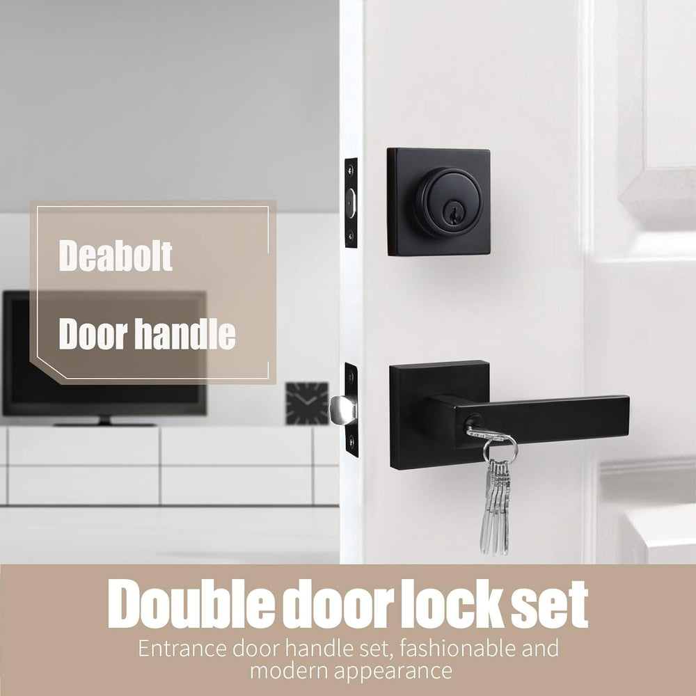 Exterior Door Lock Set with Deadbolt, Keyed Alike Door Handle with Lock, Heav...