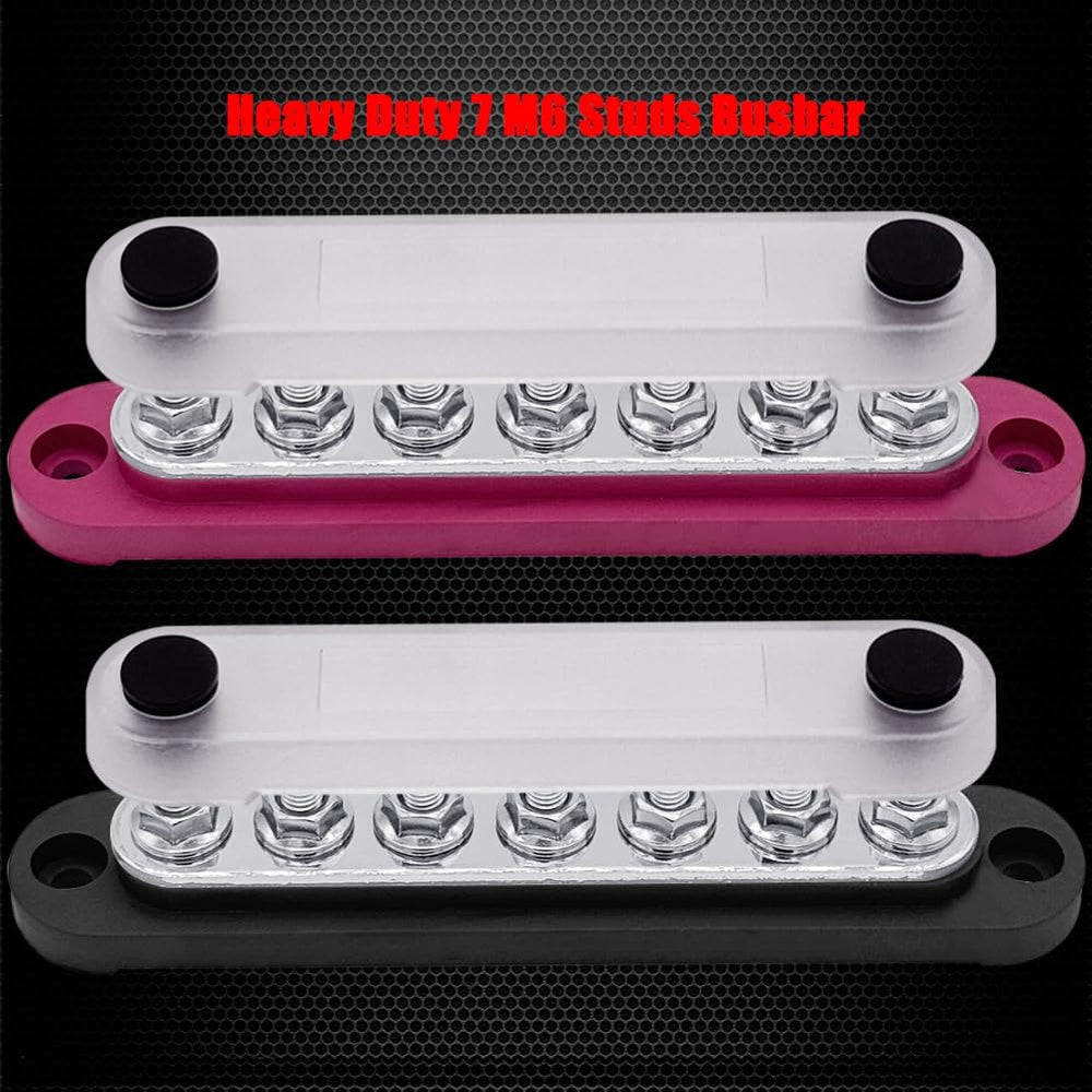 Ampper 7 x M6 Stud Power Distribution Terminal Block Bus Bar, 5.9" R &am...