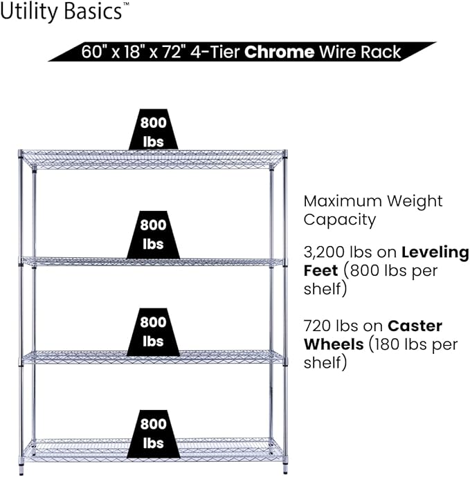 60"x18"x72" Chrome Premium Metal Steel Wire Shelving 4-Tier NS...