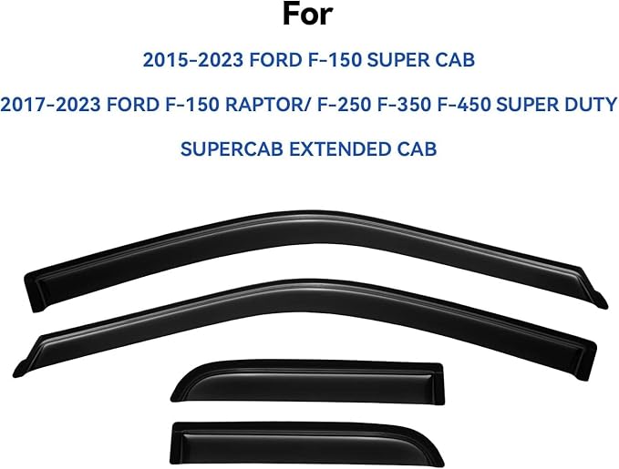 Window Visors Rain Guards for 2015-2024 Ford F150 SuperCab, Out-Channel Window