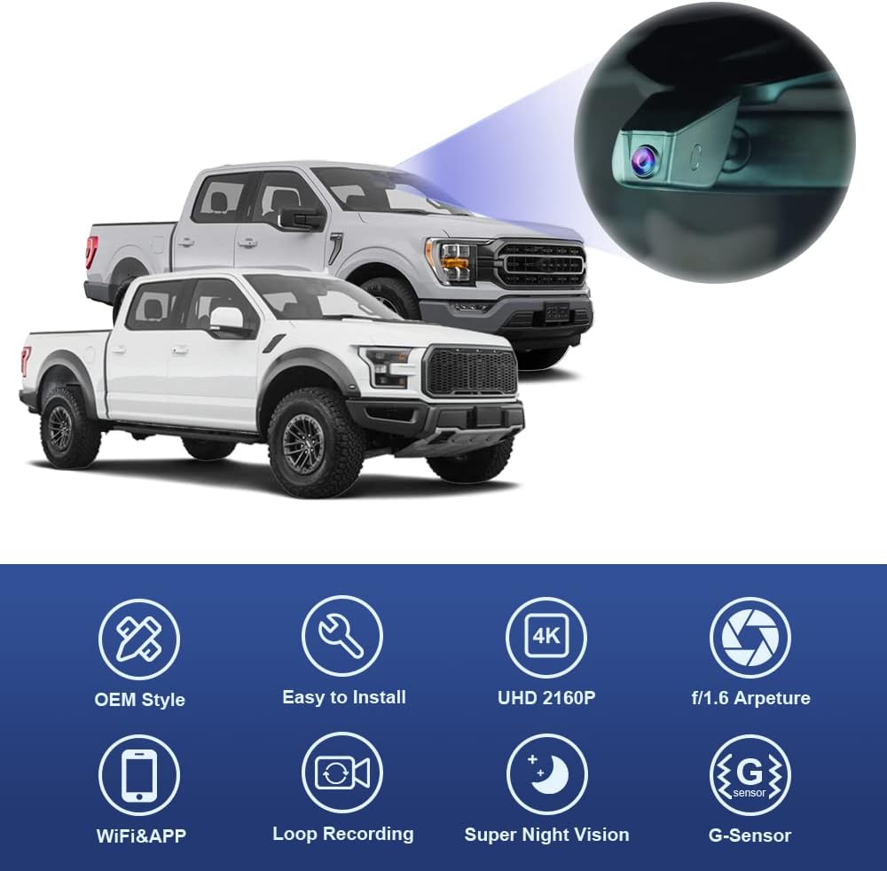 Fitcamx 4K Dash Cam Suitable for Ford F150 & F250 2021-2025 Limited XLT X...