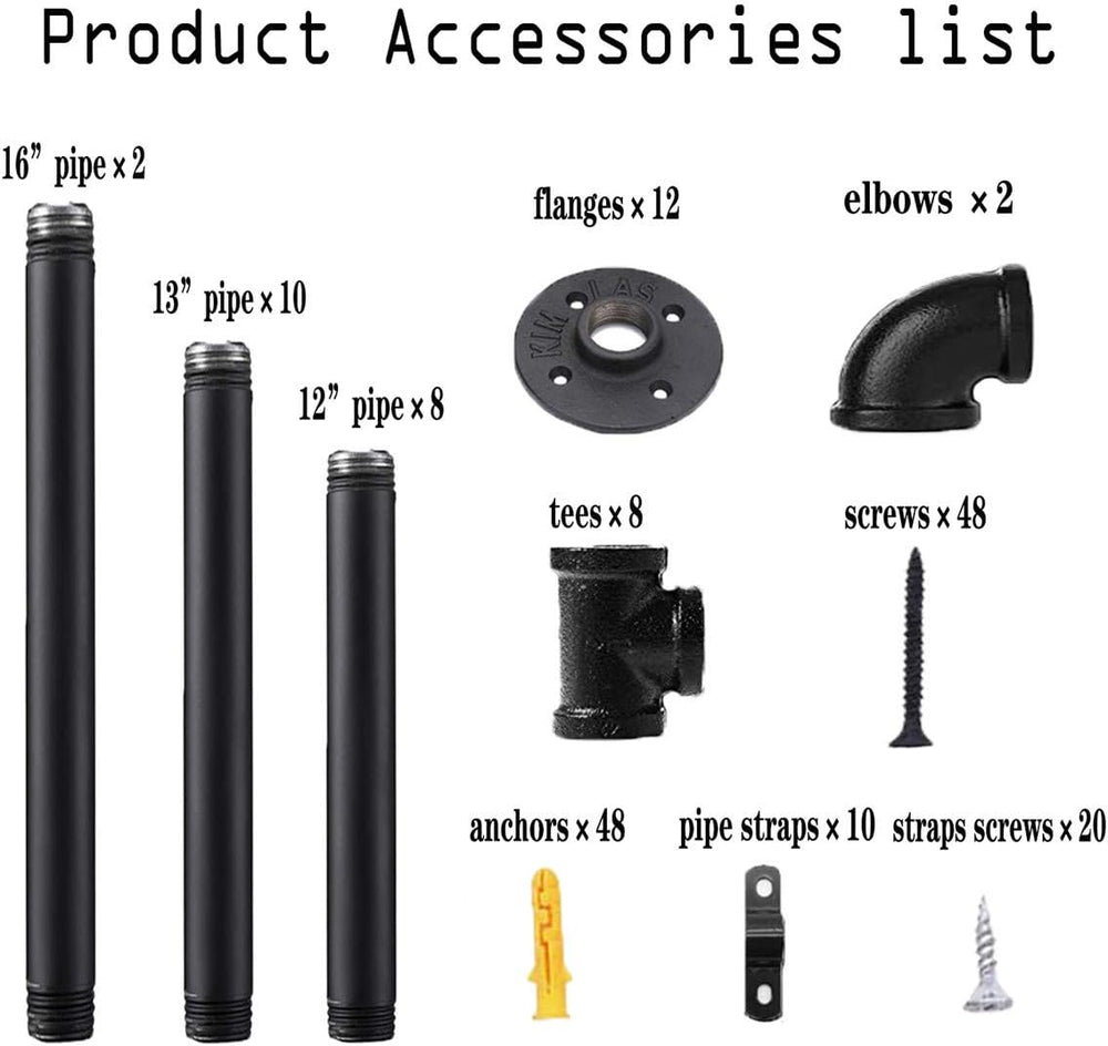 Industrial Wall Mount Iron Pipe Shelf Bracket,Vintage Retro Black DIY Open Bo...