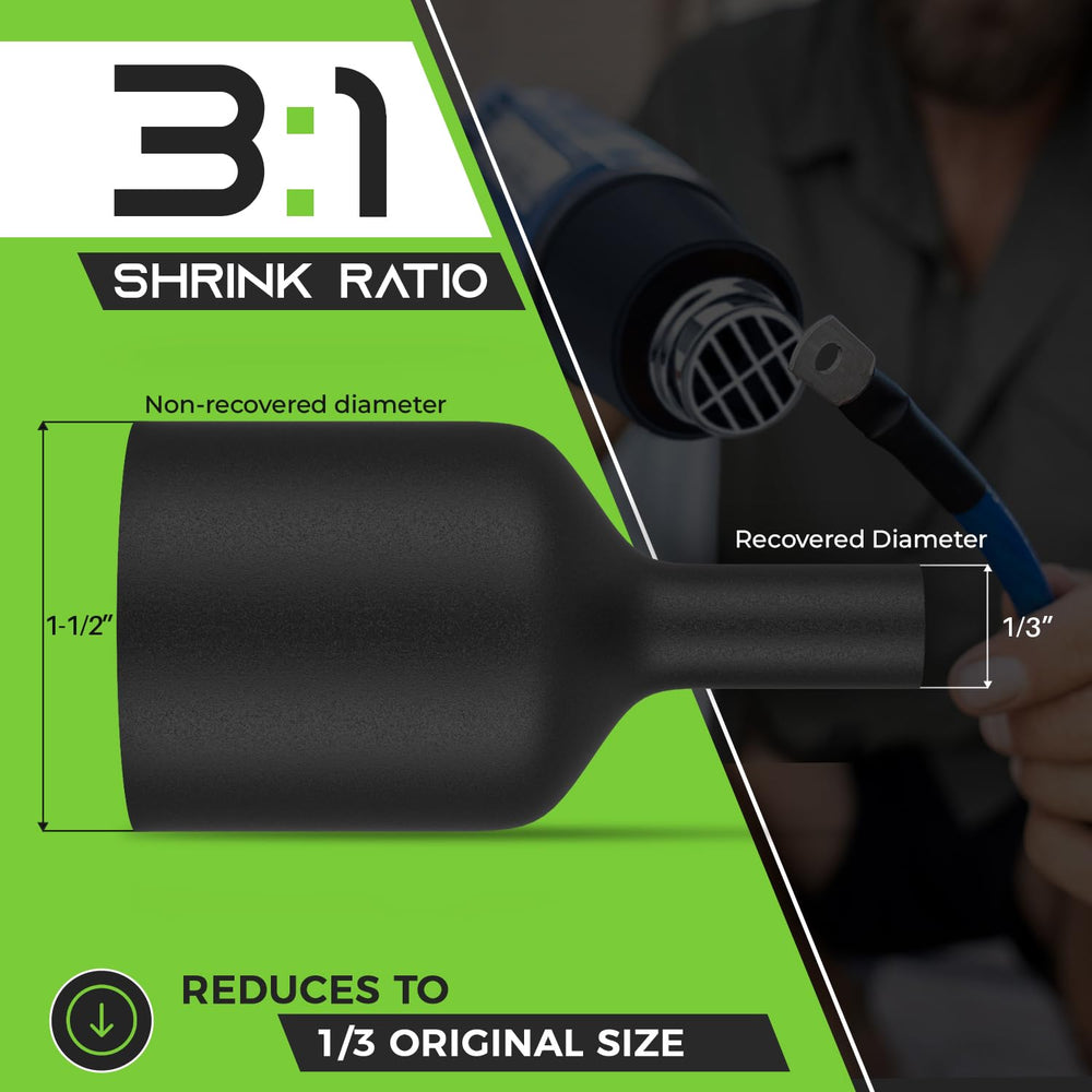 GEARit Heat Shrink Tubing 1-1/2 in 50ft Black 3:1 Adhesive Lined Dual Wall