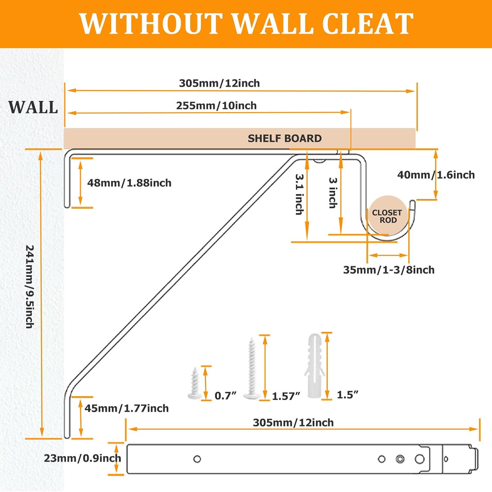 Heavy Duty Closet Rod Bracket, Adjustable Closet Shelf & Rod Brackets for...