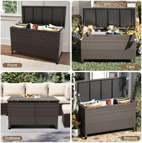 Wicker Deck Box, 185 Gallon All-Weather Outdoor Storage Box - Brown