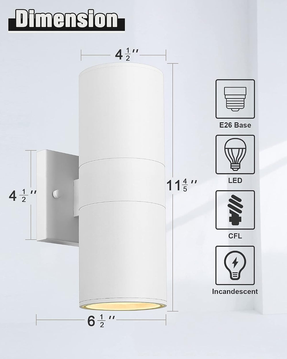 Ken & Ricky Cylinder Outdoor Wall Sconce Lights,Up and Down,White,1 Pack