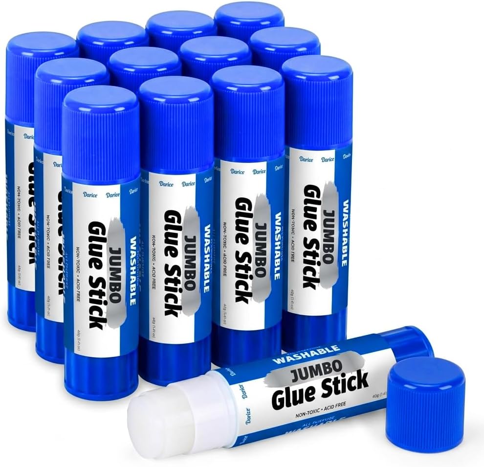 Darice Jumbo Glue Sticks, 1.4 Oz (40g) – All-Purpose Washable School Glue for...
