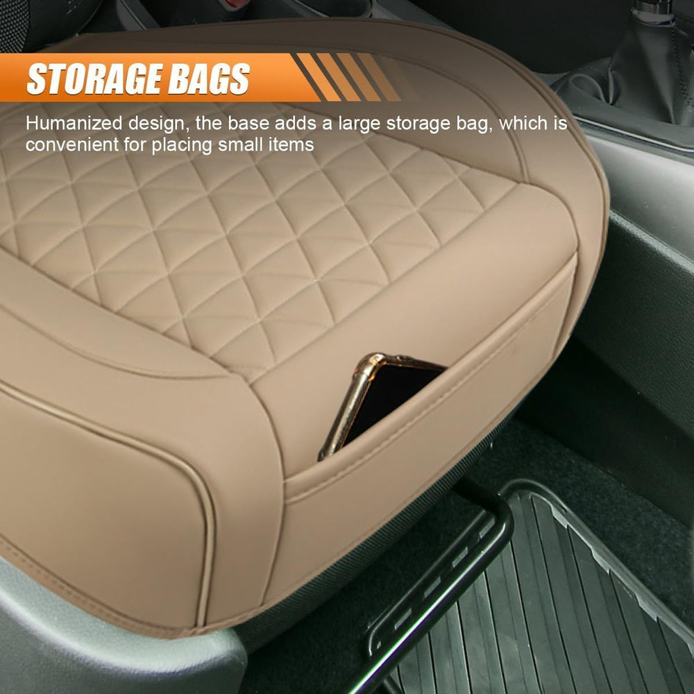 2PCS Luxury Faux Leather Car Seat Cover, Car Seat Cushion, Beige