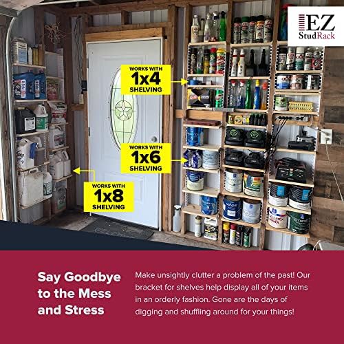 Made in USA EZStudRack Adjustable Shelf Brackets, 8-Pack (4 Pairs) – Easy-to-...