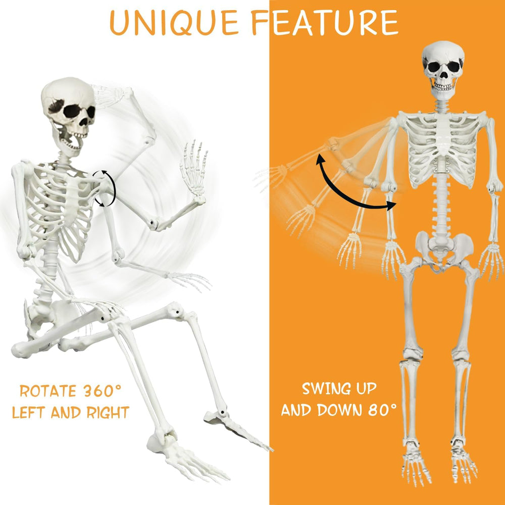 5.4Ft Posable Halloween Skeleton with Dog Cat Skeleton for Halloween Decor