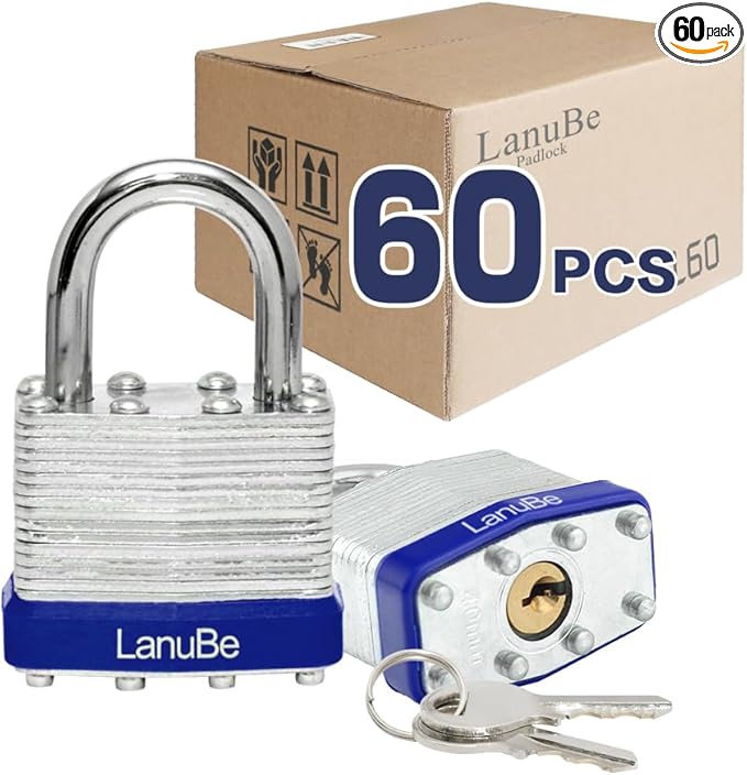 LanuBe Lock Laminated keyed Padlock, keyed Alike Locks, Normal Shackle (60 Pack)