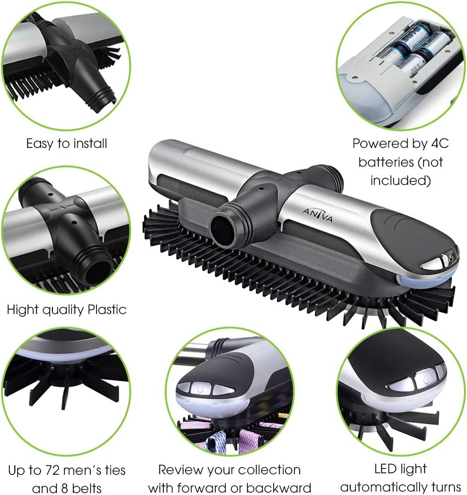 Aniva Motorized Tie Rack Closet Organizer with LED Lights Includes J Hooks fo...