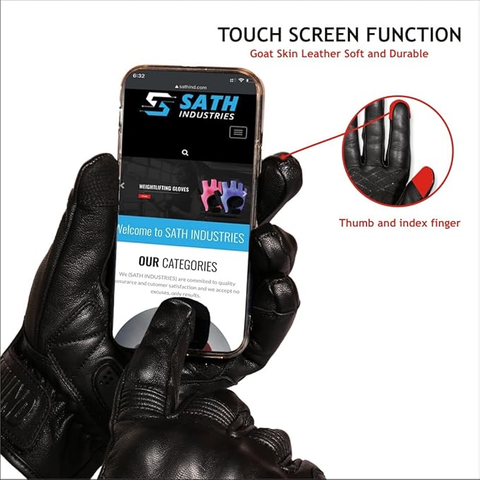 Leather Motorcycle Gloves for Men and Women | Touchscreen | Full Finger |