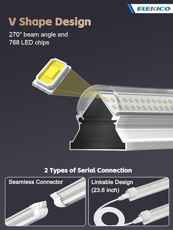 12 Pack Super Bright 100w 8ft Led Shop Light, 15000lm 5000k V Shape 8' Le...