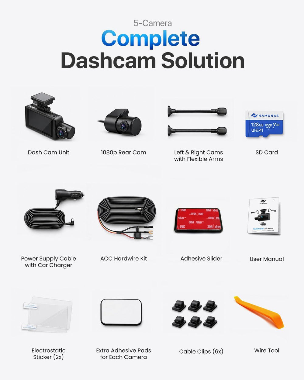 First 5 Channel 360 Dash Cam with Adjustable Modular Side Cams for License Pl...