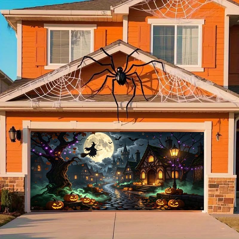 7x16ft Garage Door Halloween Cover Haunted House Halloween Garage Decor