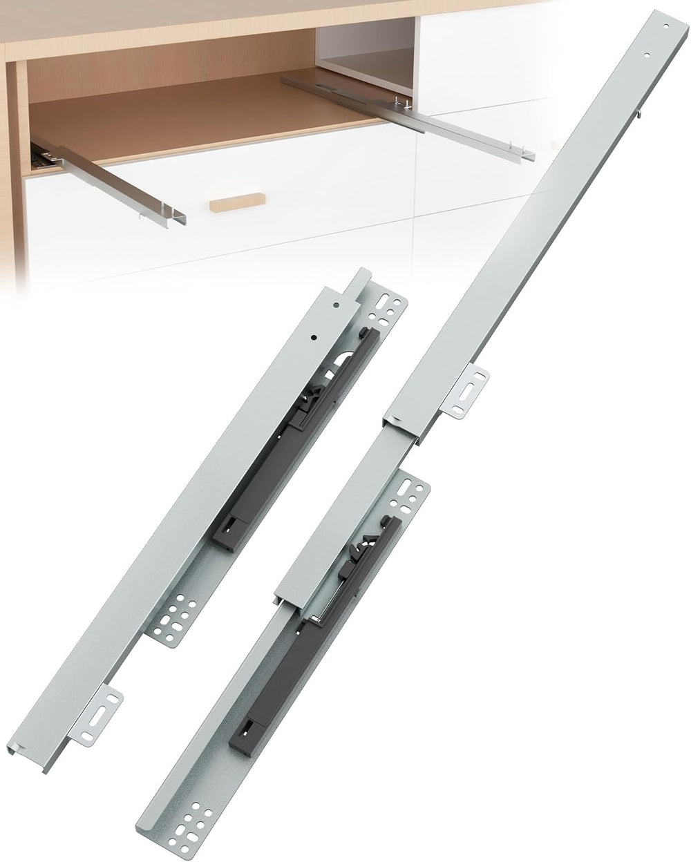 Onemake 18" Bottom Mount Drawer Slides, Soft Close Full Extension, 6 Pairs