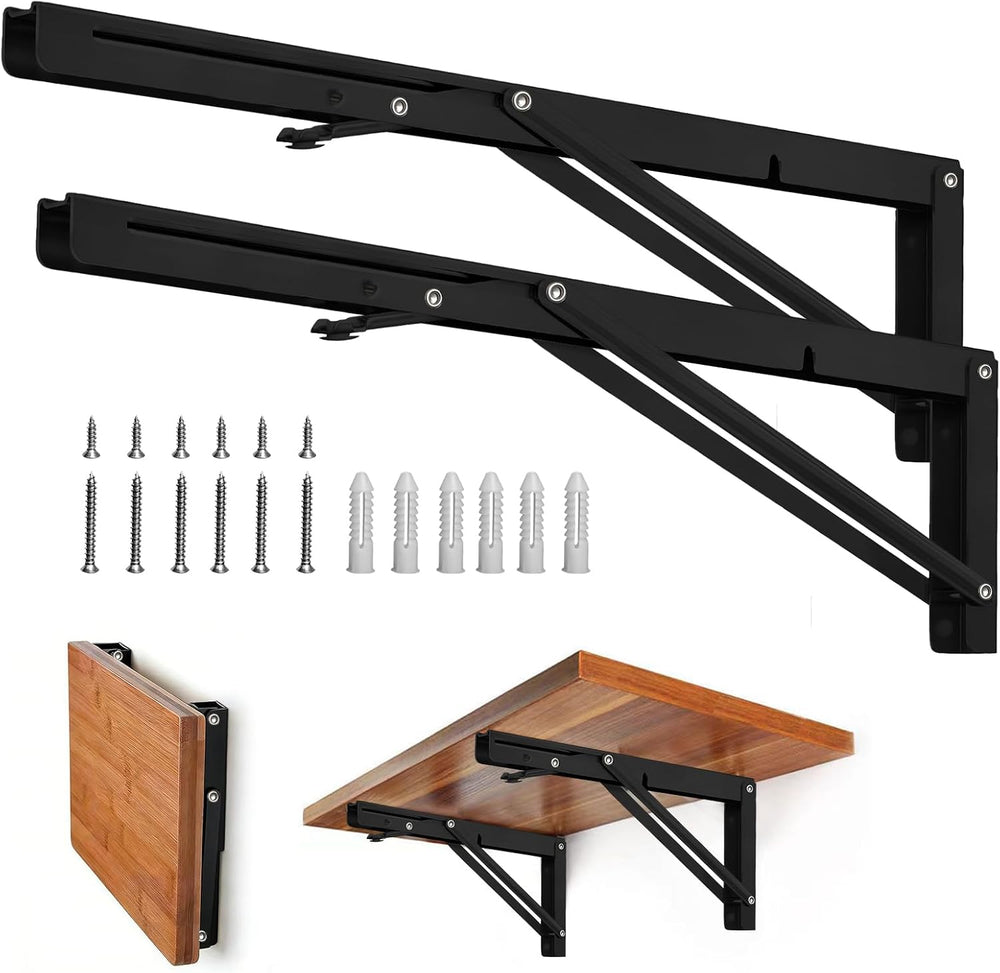 Storystore Folding Shelf Brackets, 22 Inch 2 Pcs Black Stainless Steel