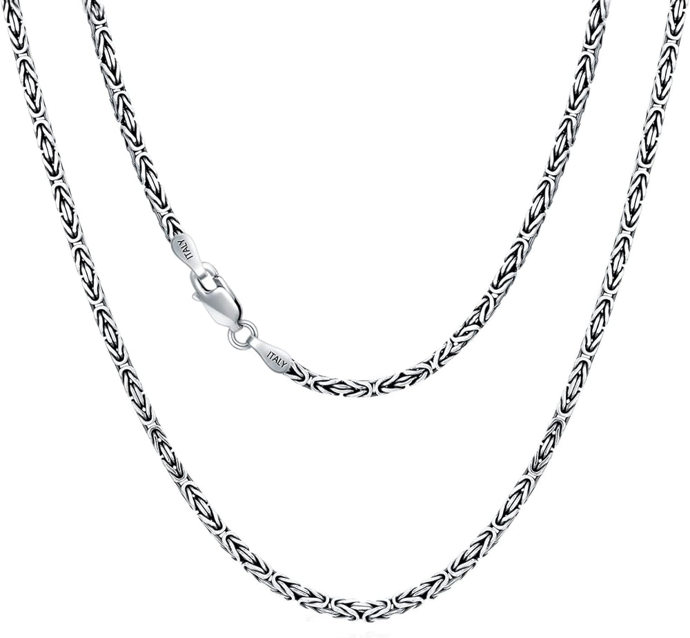 925 Sterling Silver 2.5mm Solid Byzantine Chain Link Necklace for Men Women O...