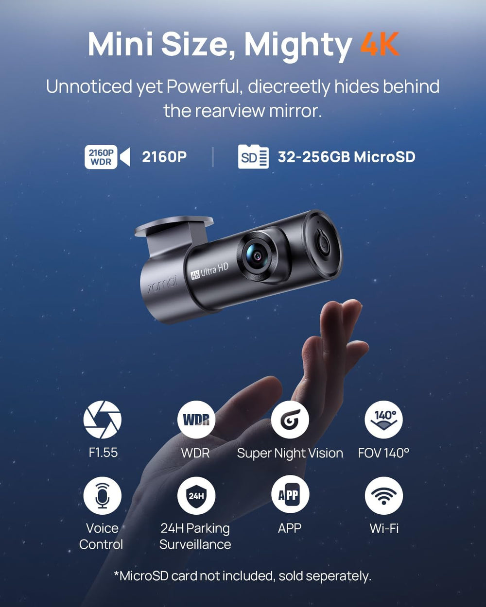 70mai M310 Plus 4K Dash Cam Front with Night Vision, 140° Wide Angle Dash Cam...