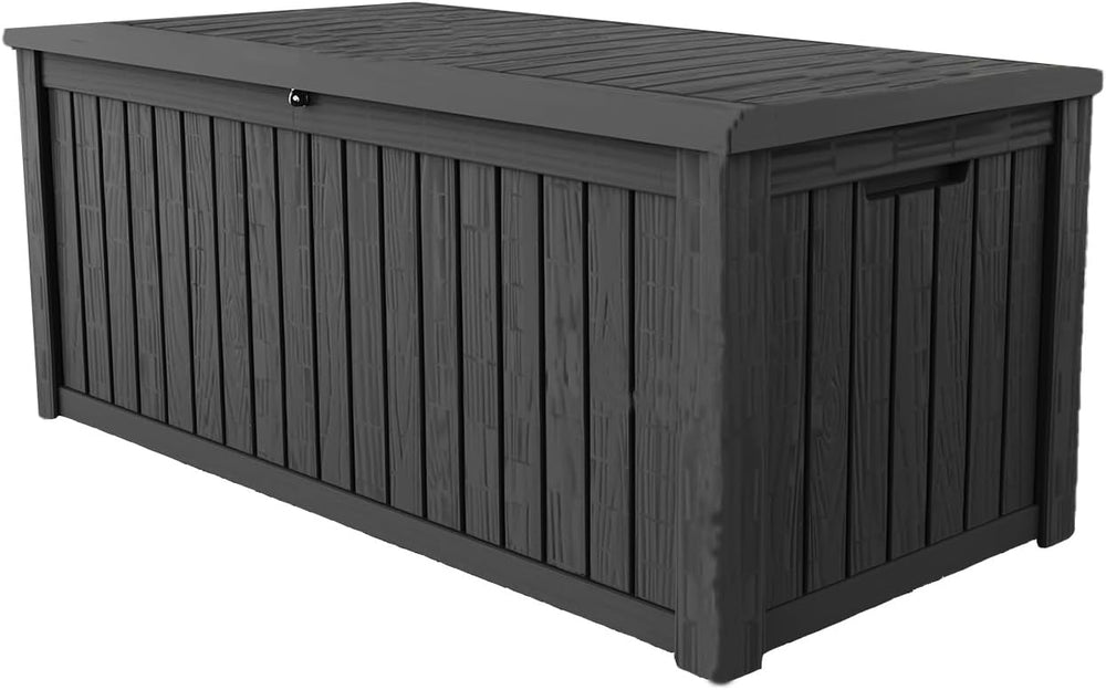 180 Gallon Lockable Resin Deck Box, Waterproof & UV-Resistant Outdoor Sto...