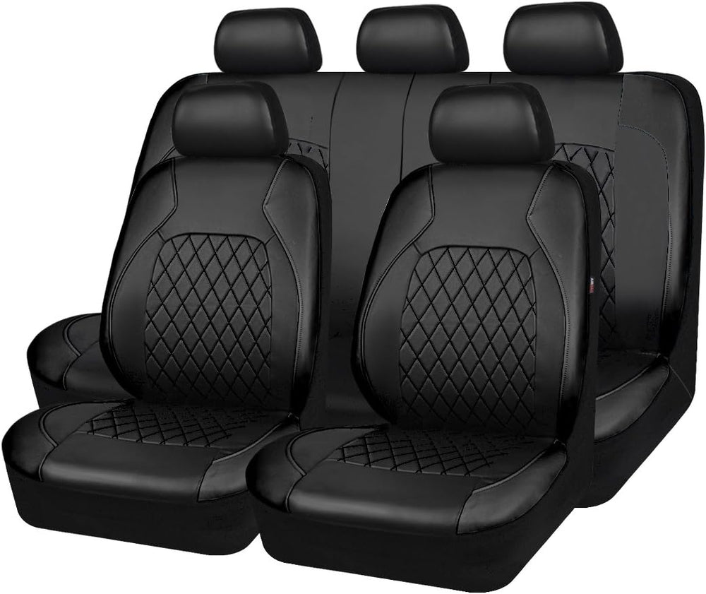 Universal Deluxe Pu Luxury Vinyl Faux Leather Car Seat Covers Full Set, Airba...