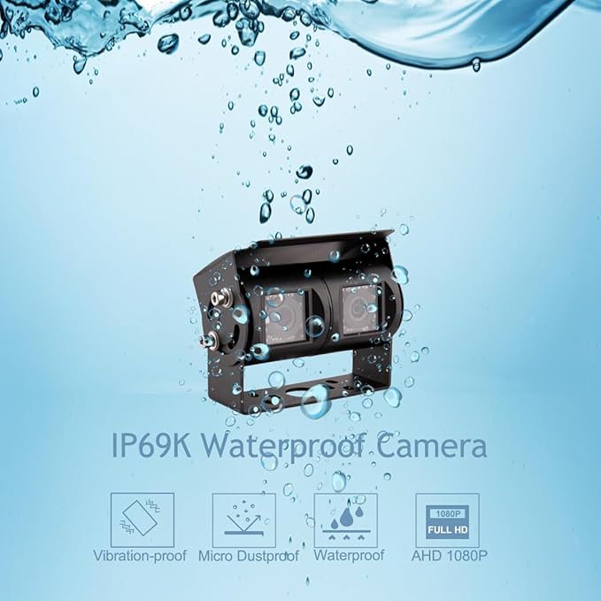 AHD 1080P 7" Reverse Rear View Backup Dual Twin Lens Camera System, Poin...