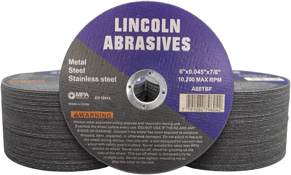 100 Pack 6" Cut-Off Wheels Lincoln Abrasives .045" Metal & Stai...